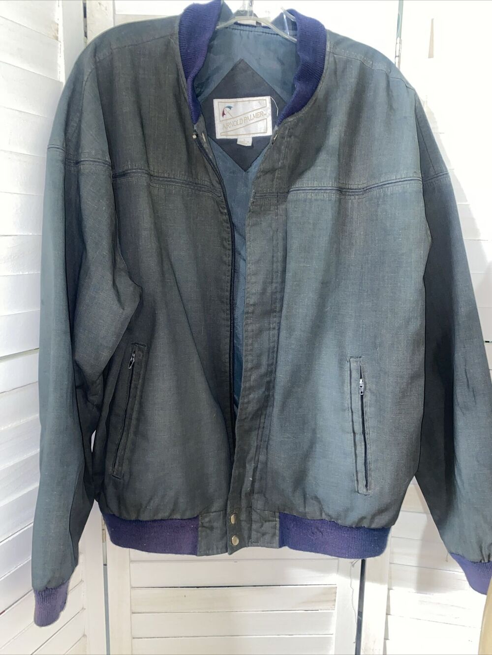 VINTAGE Arnold Palmer Jacket Windbreaker Men’s Navy Blue Gray Lined Golf Large
